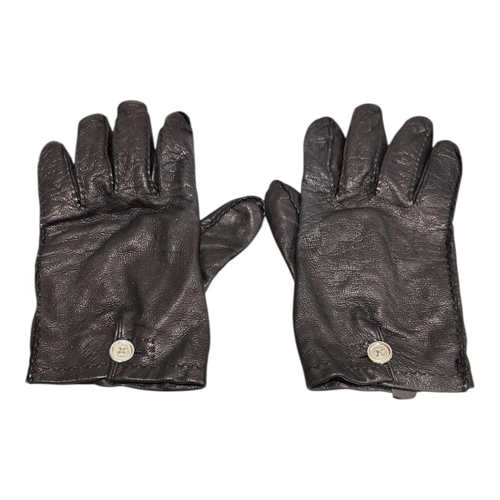 Leather Gloves Mens XL Black Genuine Lambskin Silk Lined Made In Italy Vintage